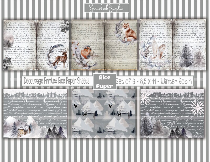 Decoupage Rice Paper Printed Sheets - Set of 6 - 8.5 x 11 - Decoupage Paper  - Rice Paper Sheets - Rice Paper - Decoupage Supplies